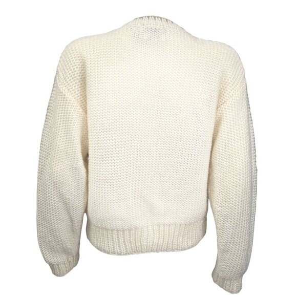 Russ Petites Acrylic Knit Cardigan Sweater Embroidered Ivory Button Front L - Picture 2 of 6